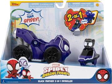 Jazwares Marvel’s Spidey and His Amazing Friends Jump Attack Vehicle (Black Panther) - Jump Attack 2-in-1 Vehicle with Black Panther - Toys Featuring