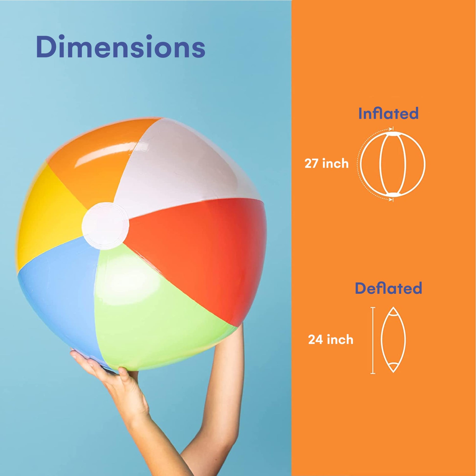 Top Race 6 Pack Inflatable Large Beach Balls 24 inch Pool Ball Summer Parties, and Gifts, Pool Balls for Swimming Pools - 6 Set Blow up Rainbow Color