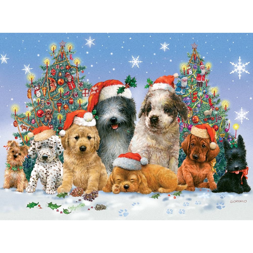 Bits and Pieces - Canine Christmas Jigsaw Puzzle for Adults - Festive Holiday Dogs and Puppies Puzzle by Giordano Studios - Charming Winter Scene