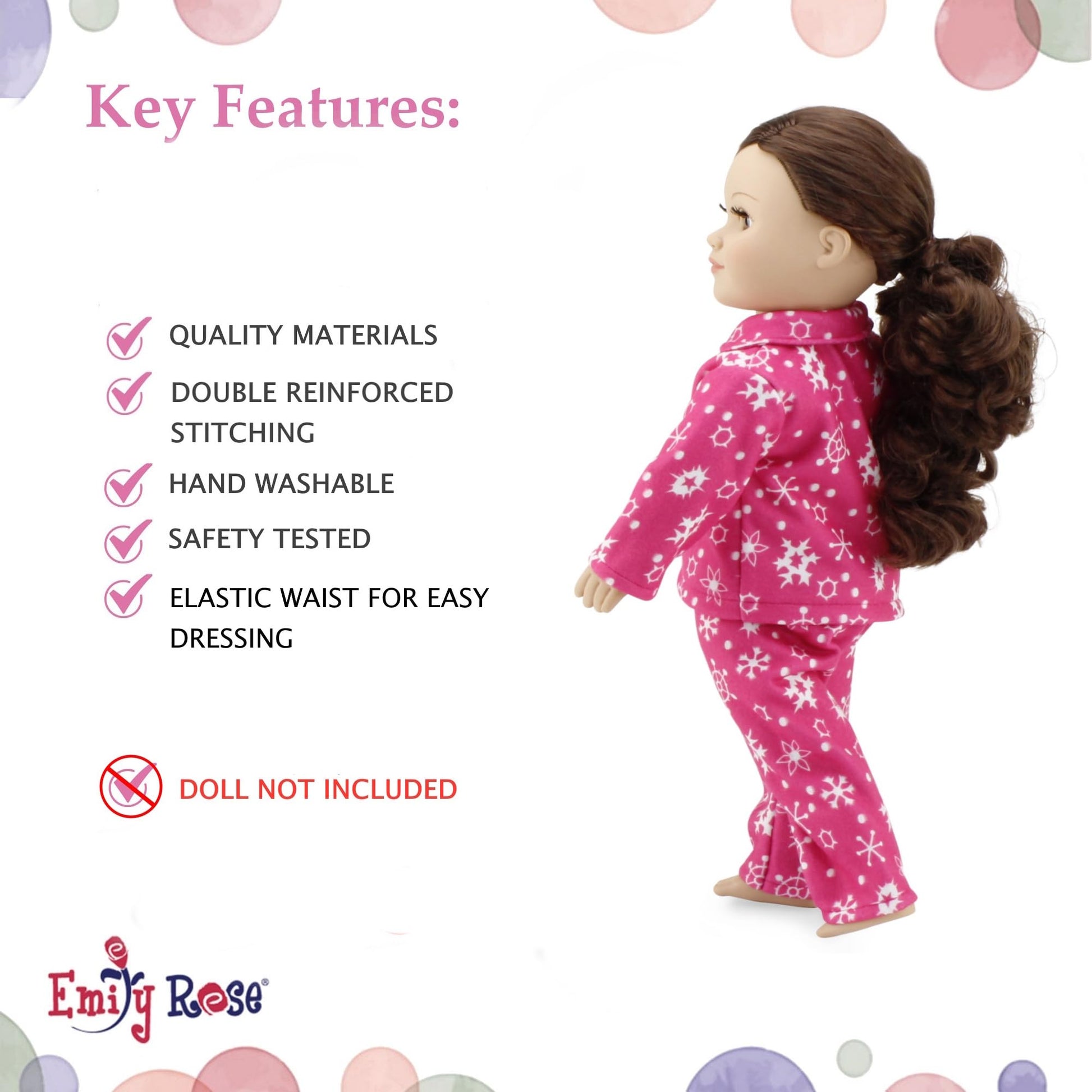 Emily Rose 18 Inch Doll Pink and White Snowflake Pajamas Gift Boxed | USA Brand 2-Piece Holiday PJs for 18" Dolls | Soft Warm Snuggly Doll Sleeping