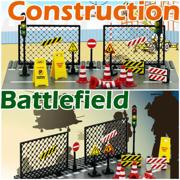 Pasacho City Road Signs Bricks Accessories, Construction Site Street Signs, Mini Traffic Cones & Crosswalk Signal Toys for Kids Building Blocks Toys