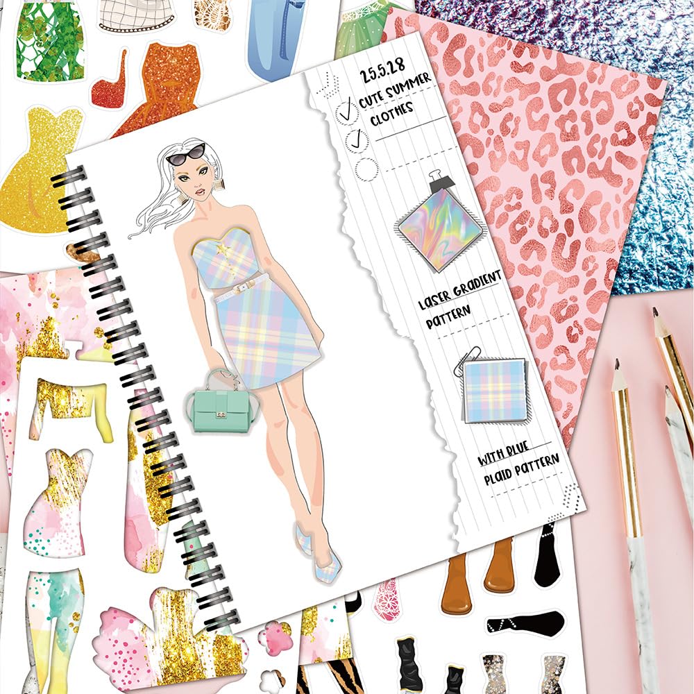 8.5"×6.5" Dressup Sticker Book - 20 Pages Portable Sticker Activity Book with Fashion Design Stickers for Teens & Adults, Creative Dressup Fun