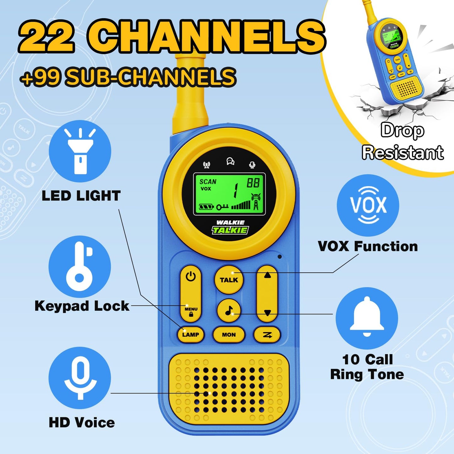Ptnerbeh Walkie Talkies for Kids Toys: Toys for 3-12 Year Old Boys Girls - 22 Channels 2 Way Radio Toy with Backlit LCD Flashlight - 3 Miles Range for