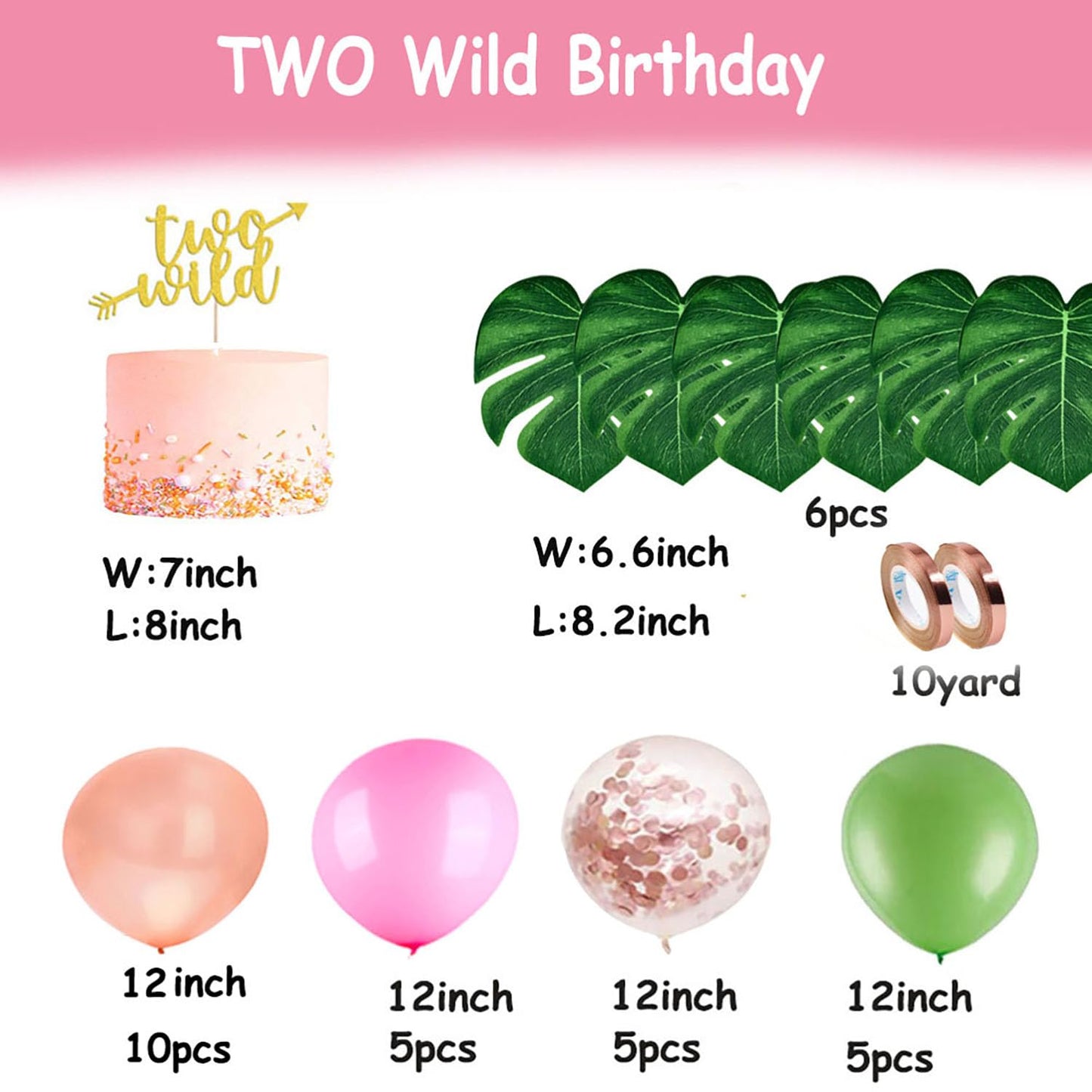 Two Wild Birthday Decoration Set Jungle Balloons for Girls 2nd Birthday
