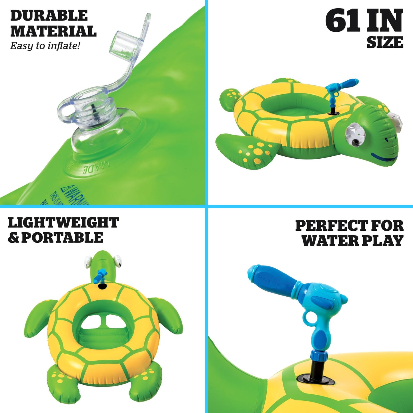 Turtle Water Blaster Ride-On Inflatable, Pool-Fed Spray Cannon, Large Splash Toy for Swimming Play, Summer Outdoor Fun for Kids, Backyard Adventure
