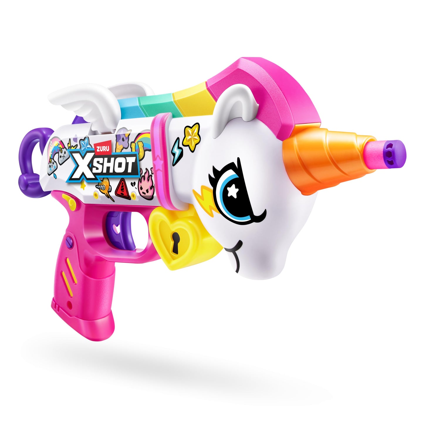 XSHOT Blastercorn 2-Pack by ZURU - Unicorn-Themed Dart Blasters in White & Purple with Flapping Wings, 32 Air Pocket Darts & 90ft Range, Outdoor Toy