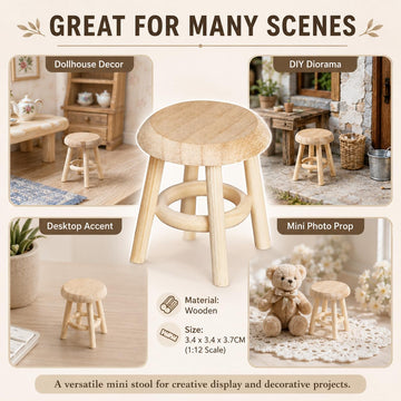 Miniature Wooden Stool, 1:12 Scale Furniture, DIY Living Room Accessories, Wooden Color Dollhouse Living Room, Dollhouse Accessories