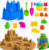 4E's Novelty Beach Toys for Kids with Bag (17 Pcs Set) Castle Beach Bucket with Shovels & Molds Kit - Sand Toys Set for Toddlers with Mesh Beach Bag
