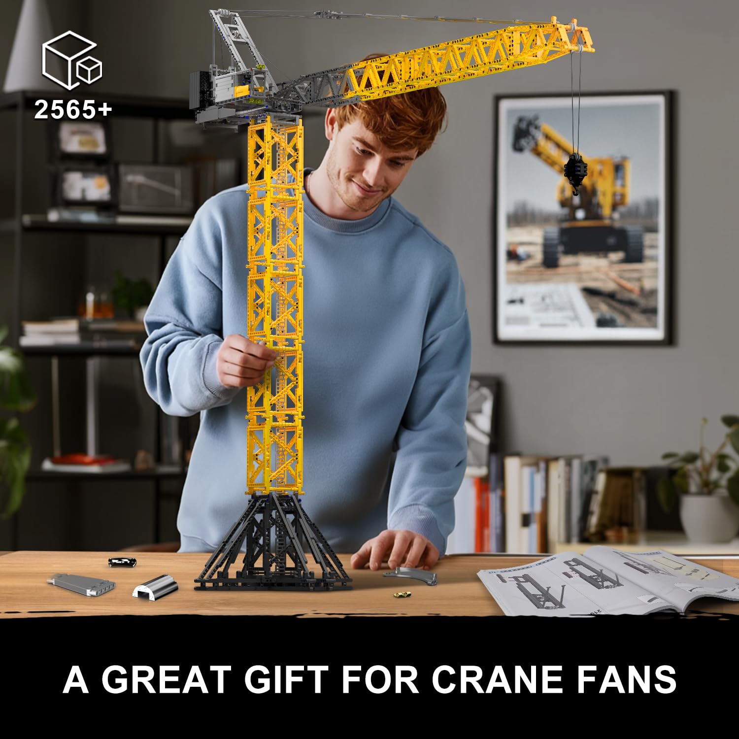 Mould King 17096 Luffing Jib Tower Crane Building Block Set, Large Technical Construction Vehicles Crane Truck Model with Motors/APP Remote Control