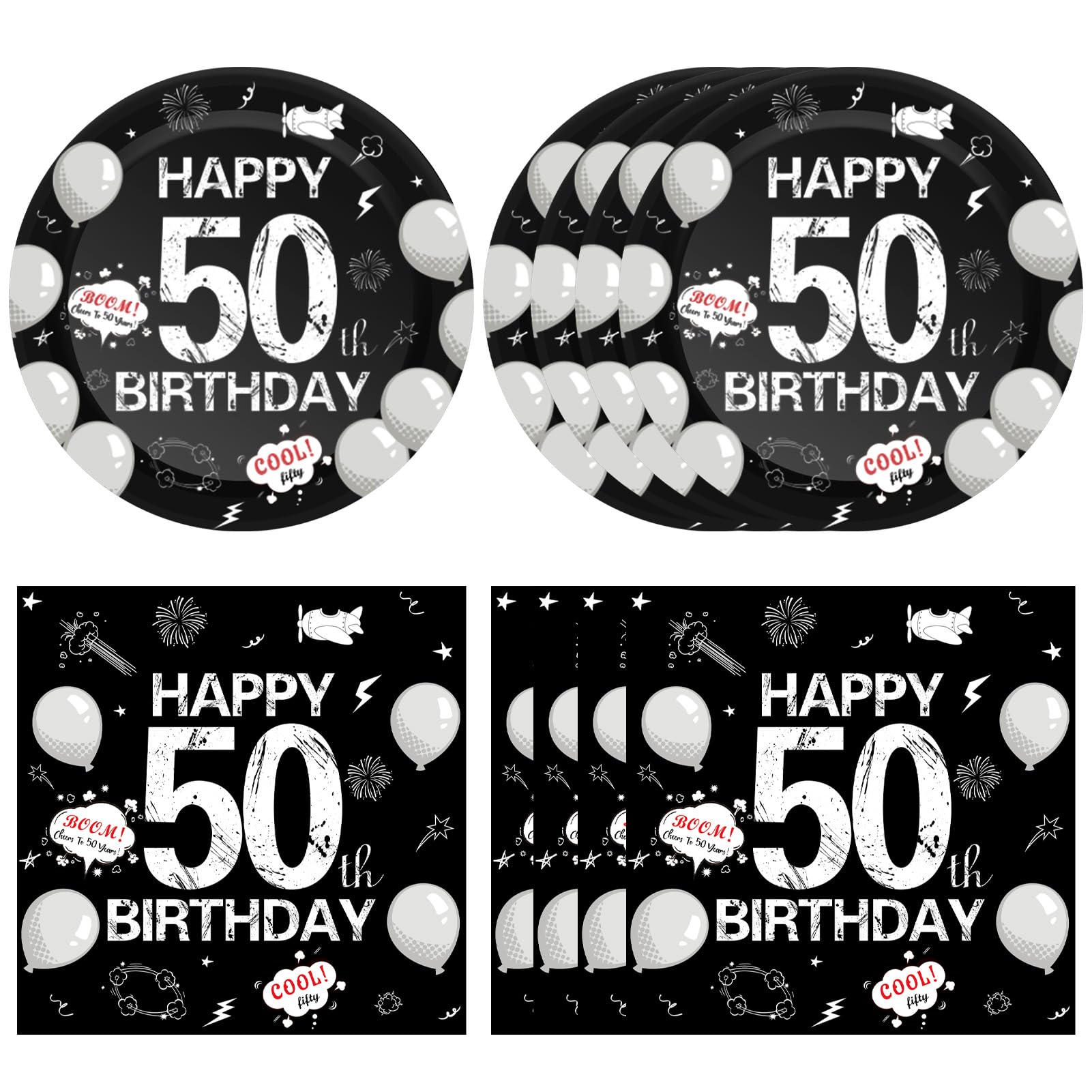 50th Birthday Party Supplies Serves 20 Black 50 Years Old Party Paper Dessert Plates Napkins Cheers to 50 Years Birthday Party Tableware Set Kit