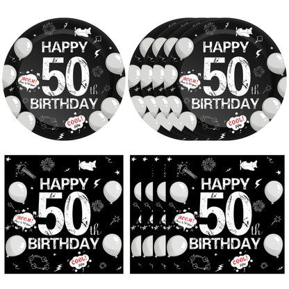 50th Birthday Party Supplies Serves 20 Black 50 Years Old Party Paper Dessert Plates Napkins Cheers to 50 Years Birthday Party Tableware Set Kit
