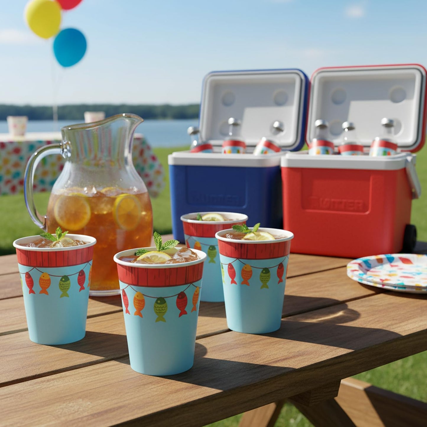 Fun Express - Little Fisherman 9oz Paper Cups for Birthday - Party Supplies - Print Tableware - Print Cups - 8 Pieces