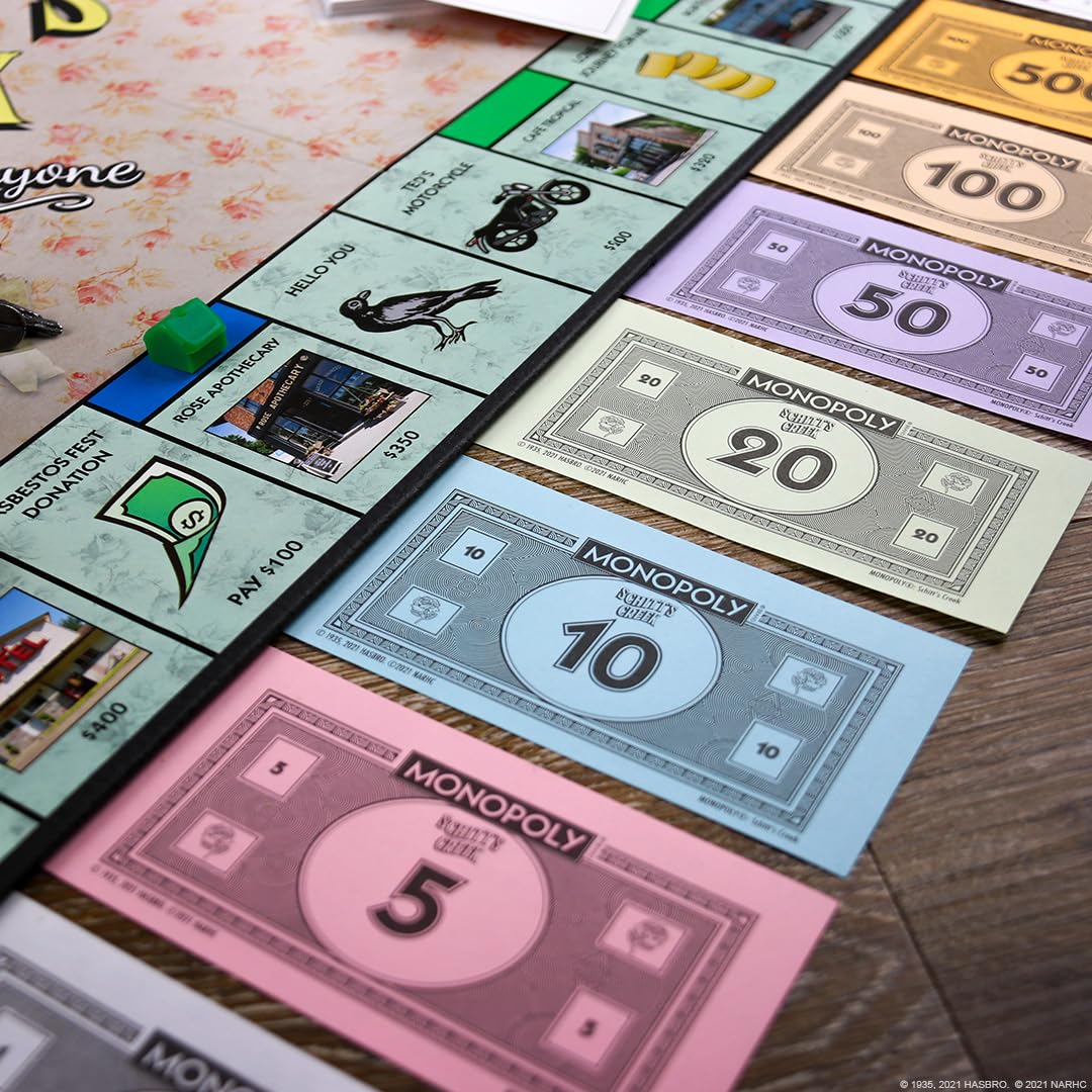 Monopoly Schitt's Creek | Game Tokens Include Bebe Crow, Patrick's Guitar, Rosebud Motel Key & More | Officially Licensed and Collectible Monopoly
