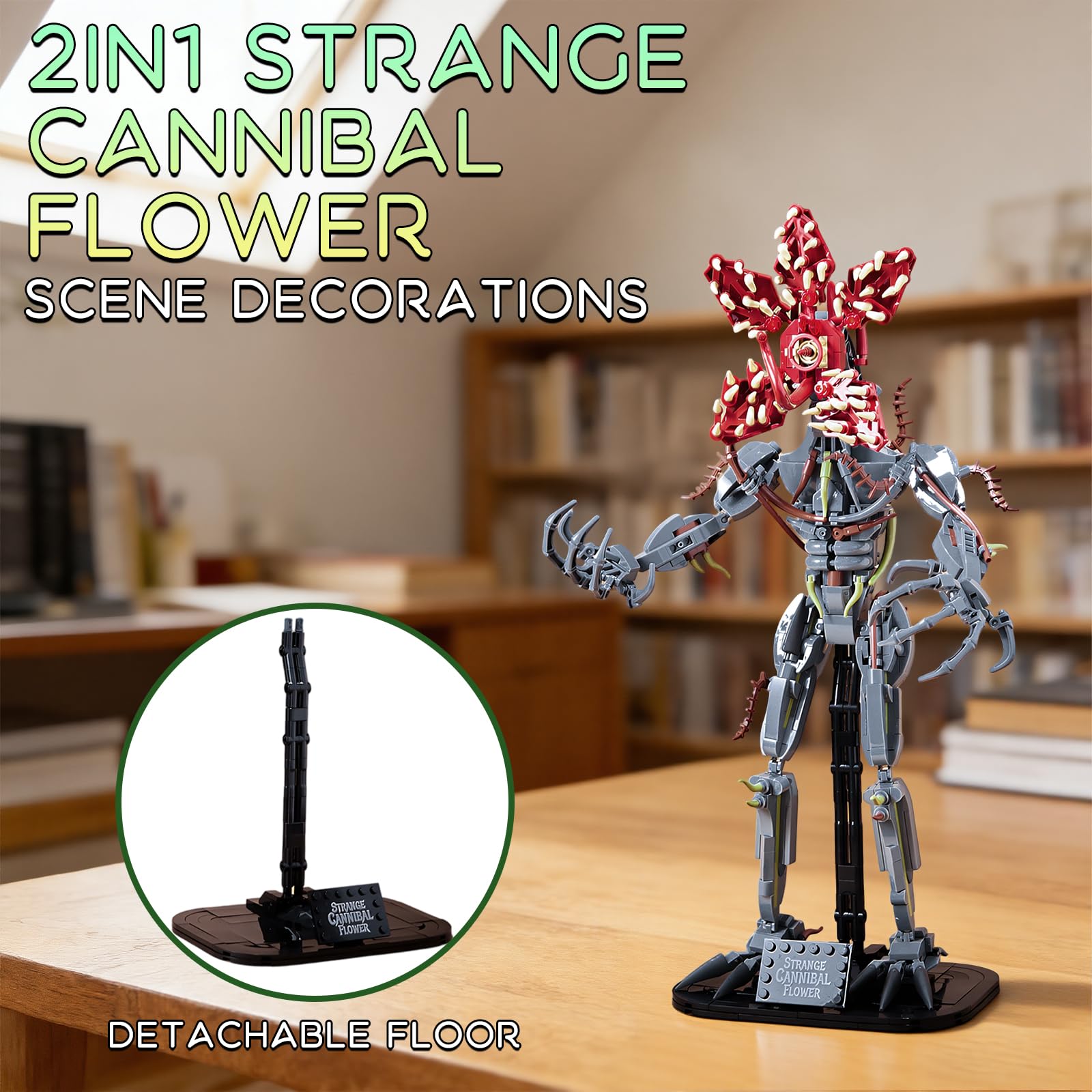 GHQYTPR 2 in 1 Strange Cannibal Flower Building Block Set 858 Pcs Sci-Fi TV Monster Model Kit for Adults & Teens Parallel Dimension Creature Action