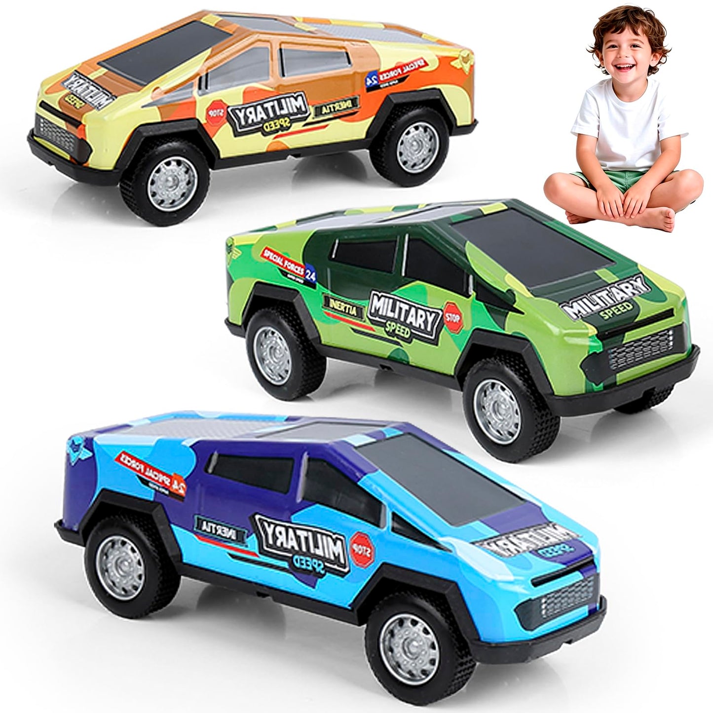 Qimicoocoo 3 Pack Monster Truck Kid Toys Set,Push and Go Friction Power Pull Back Wind up Race Cars, 3-5?4-7 for Boys and Girls Party Toy Gift