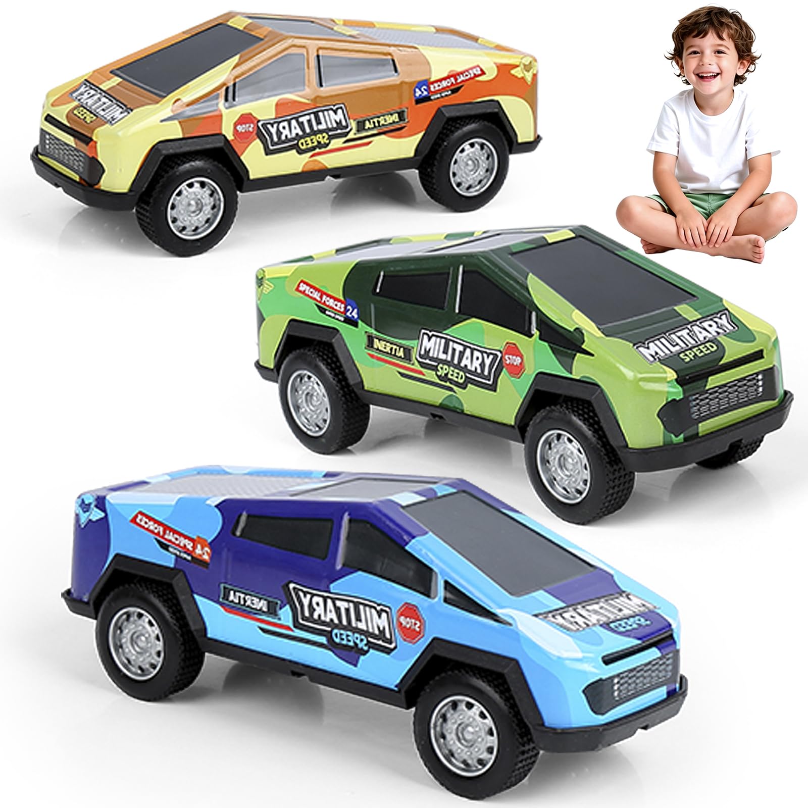 Qimicoocoo 3 Pack Monster Truck Kid Toys Set,Push and Go Friction Power Pull Back Wind up Race Cars, 3-5?4-7 for Boys and Girls Party Toy Gift