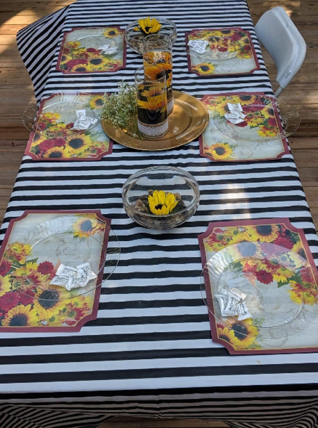 Oojami Black White Striped Plastic Tablecloths 54x108 Inch - 8 Pack Disposable Rectangle Table Covers for Party Wedding Birthday - Waterproof Picnic