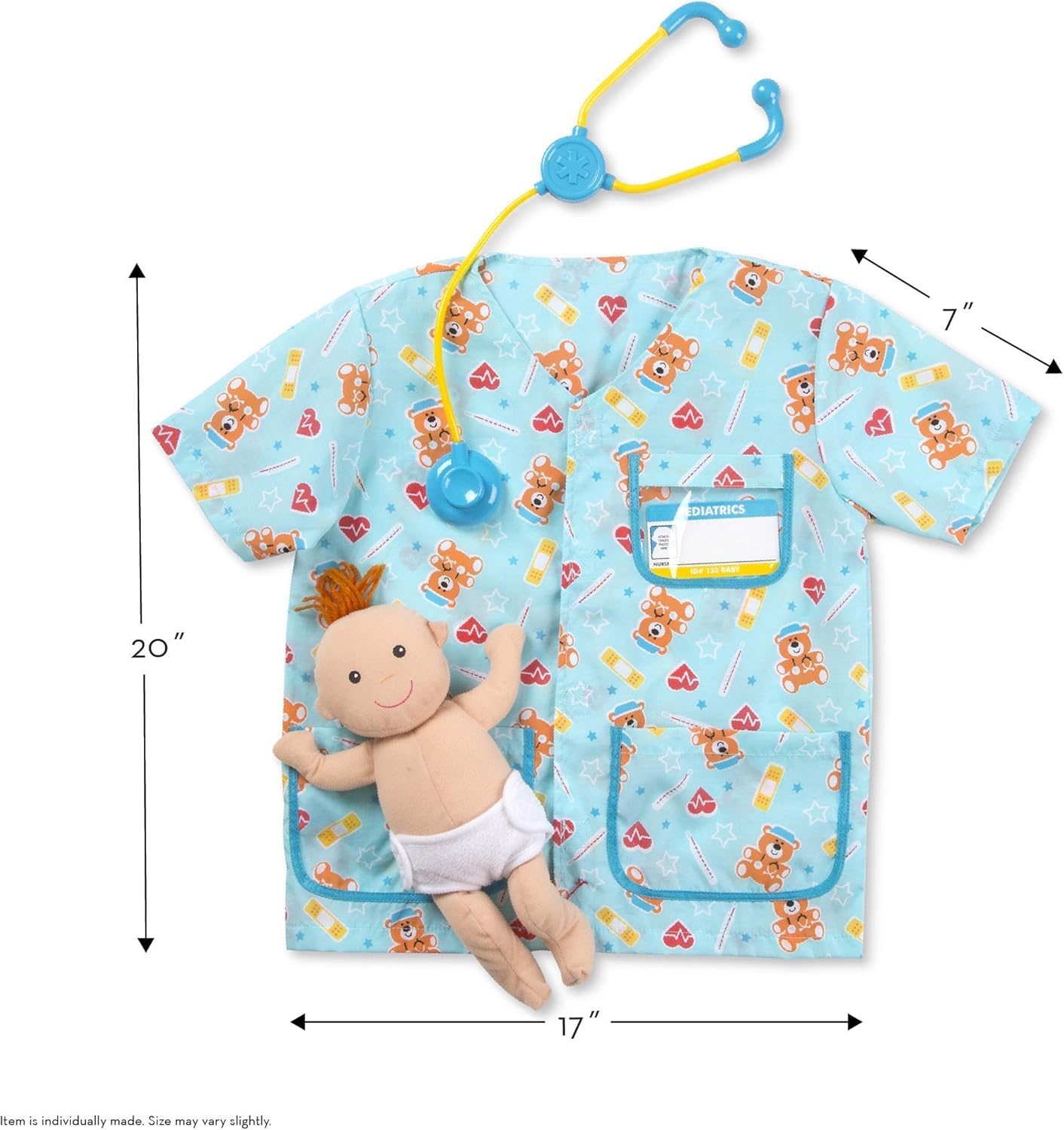Melissa & Doug Pediatric Nurse Role Play Costume Set (8 pcs) - Includes Baby Doll, Stethoscope