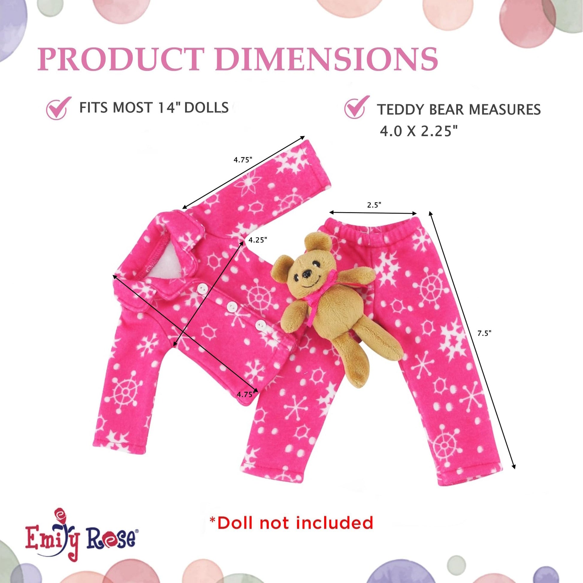 Emily Rose 14 & 14.5 Inch Doll Sleepover Bundle | Snowflake Fleece Pajamas & Reversible Multi-Color Sleeping Bag with Pillow | USA Brand | Gift Boxed