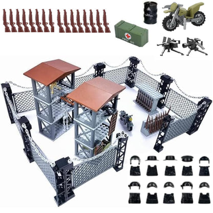 ELEFOCUS Military Base Building Blocks Set,Ww2 Army Weapons Pack,Swat Gear Team,Watchtower,Custom Miniguns,Witch 10 Soldier Figures