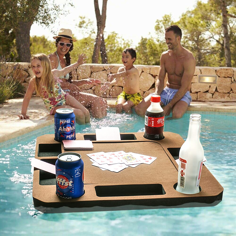 Floating Games Pool Table or Card Table Tray for Pool or Beach Party Float Lounge Durable Foam Drink Holders with Waterproof Playing Cards for Summer