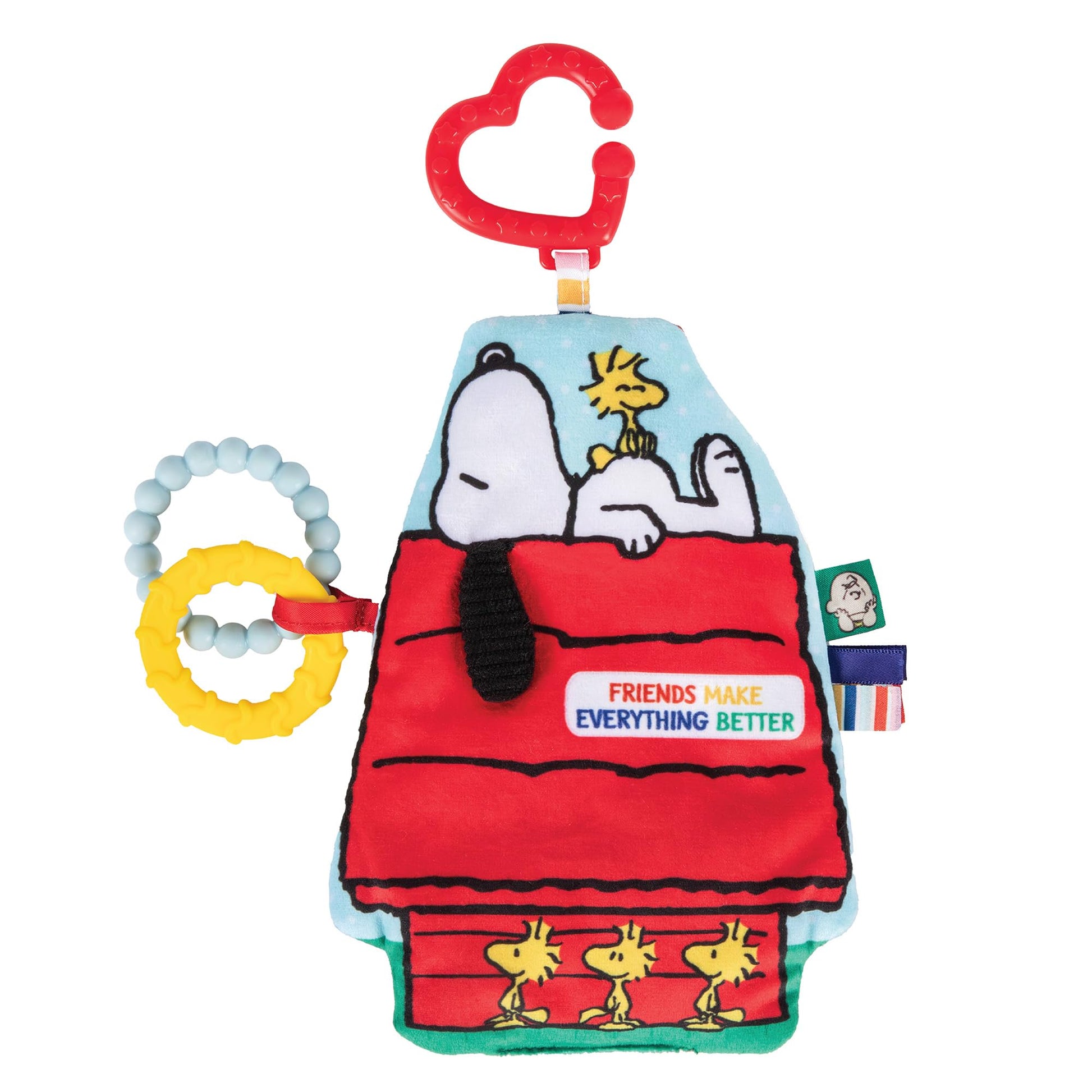 Kids Preferred Peanuts Snoopy Sensory Crinkle Teether Toys for Newborn Baby Boys and Girls with On-The-Go Clip for Stroller and Car Seat, 10 inches