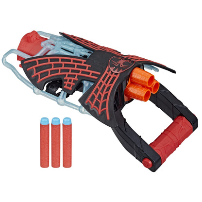 Marvel Spider-Man: Across The Spider-Verse Miles Morales Tri-Shot NERF Blaster, with 3 Darts, Spider-Man Toys, Super Hero Toys for 5 Year Old Boys