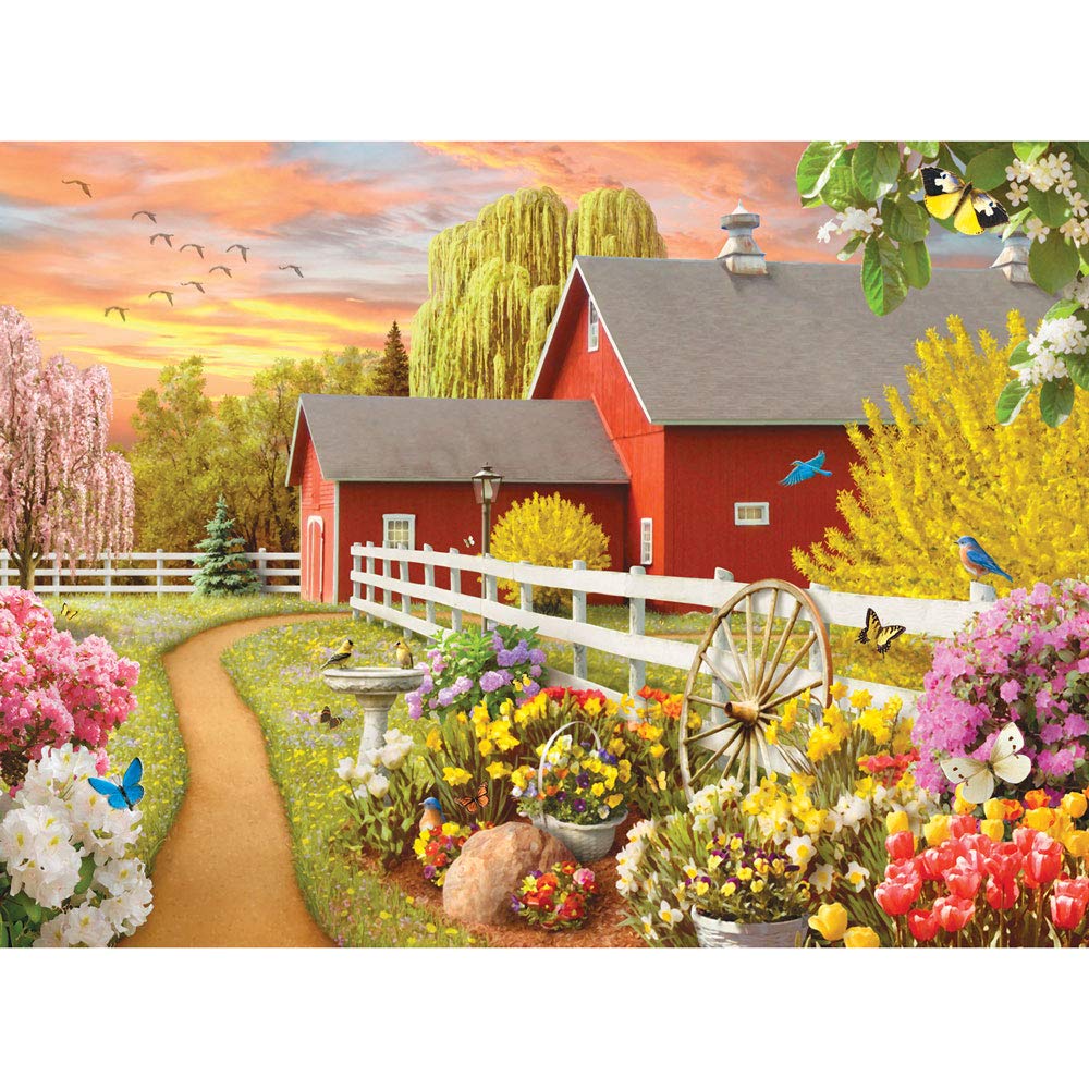 Bits and Pieces 300 Piece Puzzles for Adults - Awaken III - 300 Large Pieces 18" x 24" Jigsaw Puzzles, Sunrise Farm House, No 2 Pieces Alike