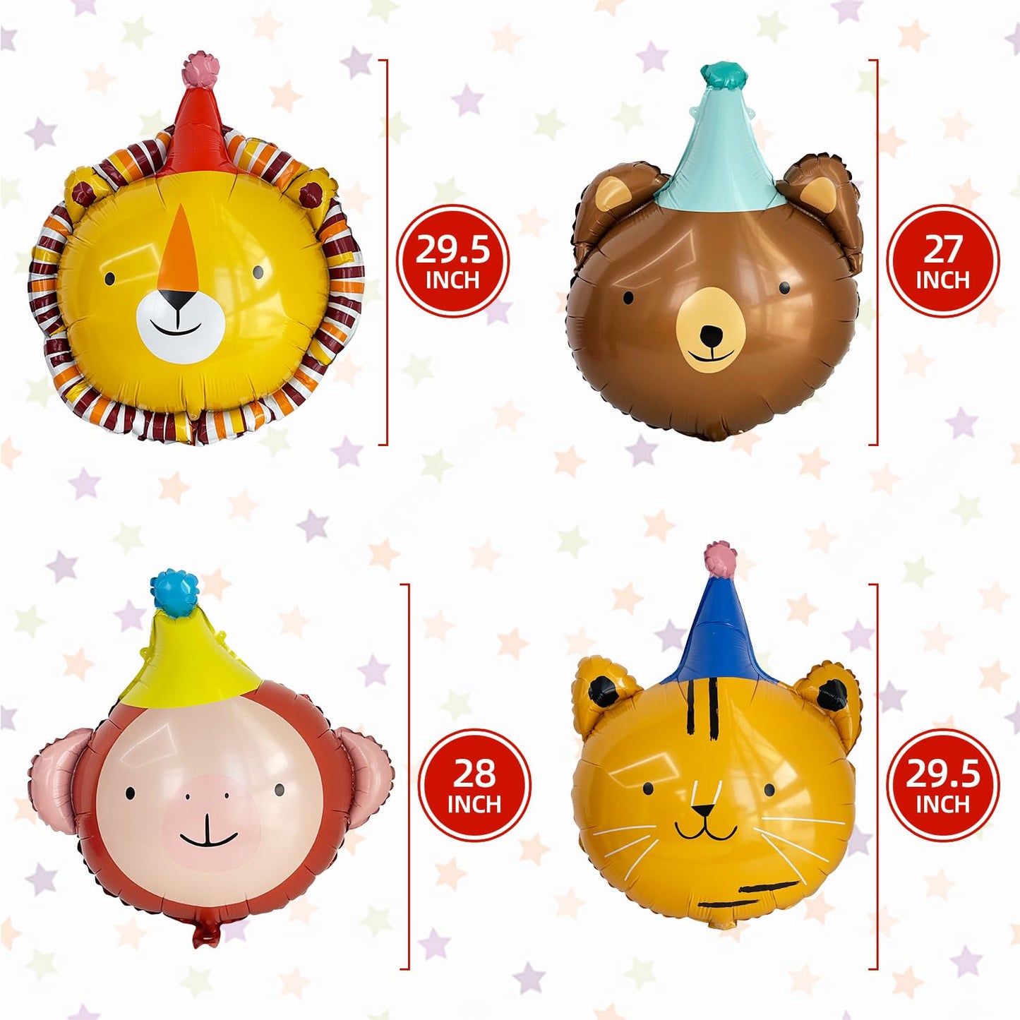 Animal Head Foil Balloon Kit, Lion Bear Monkey Cat foil balloon, Birthday Party Decorations, Baby Shower Supplies (Animal kit(4 pcs))