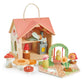 Tender Leaf Toys - Rosewood Cottage - Beautiful Portable Wooden Dollhouse Cottage Set for Kids 3+