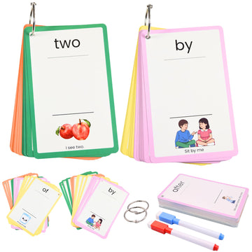 Sight Word Flash Cards - 100 Fry & Dolch Dry Erase Flash Cards with Markers for Kids Ages 4-8 - Reading Flash Cards, Writing & Spelling Practice