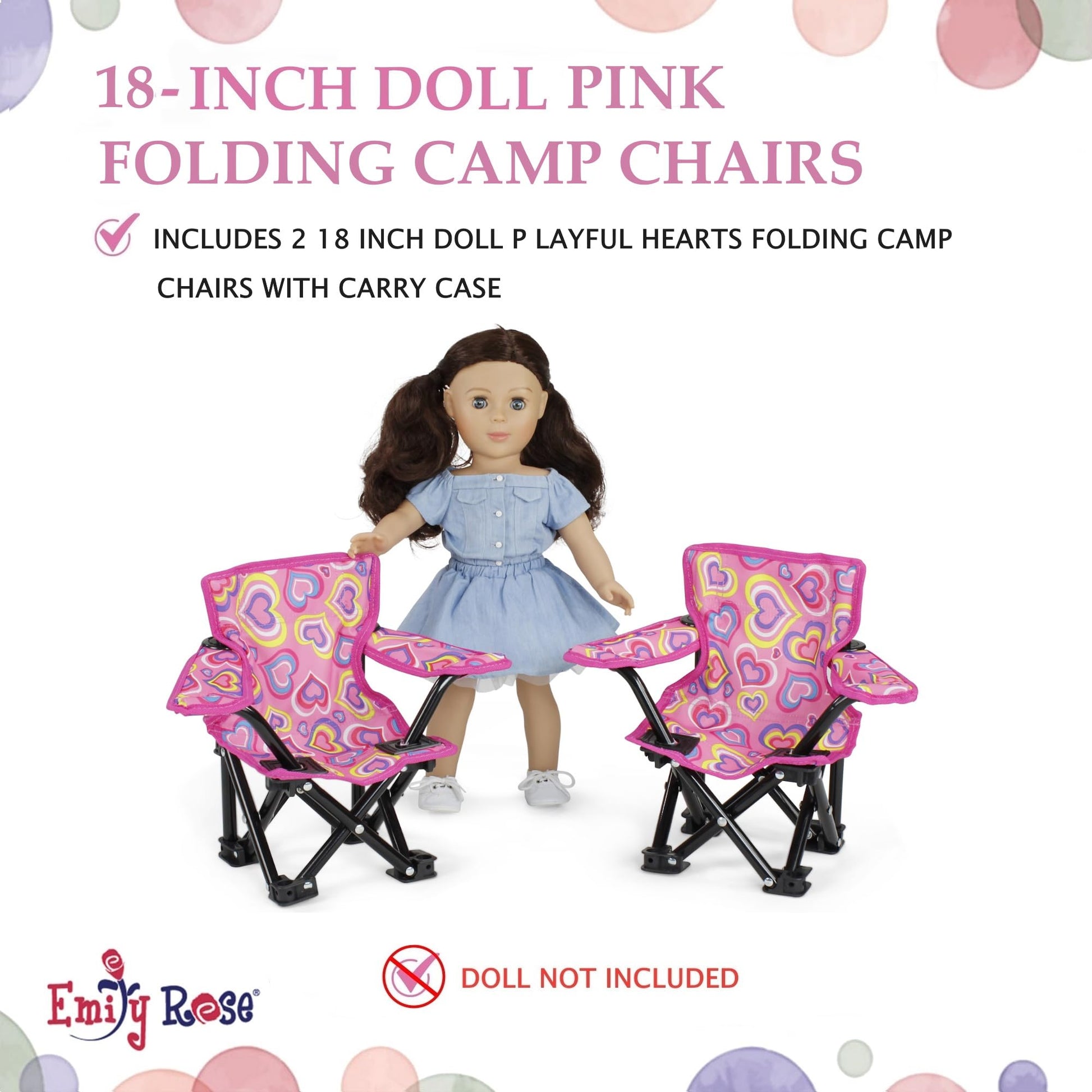 Emily Rose 18 Inch Doll Pink Folding Camping Sports Camp Beach 2 Chair Toy Set with Carry Storage Case | Furniture & Accessories Fits 14 - 19 Inch