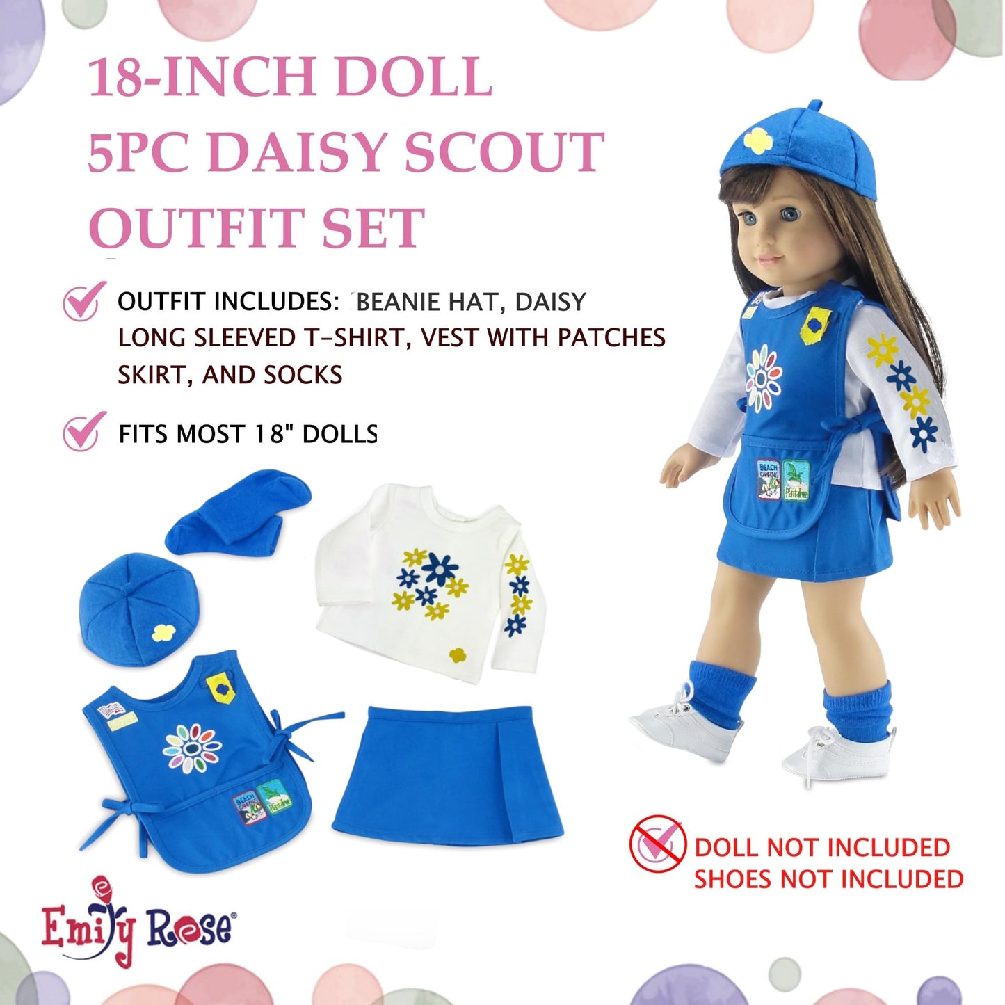 Emily Rose 18 Inch Doll Clothes Value Pack (3) Girl Scout Uniforms, Including Daisy, Brownie and Junior Costume Outfits | Officially Licensed by Girl