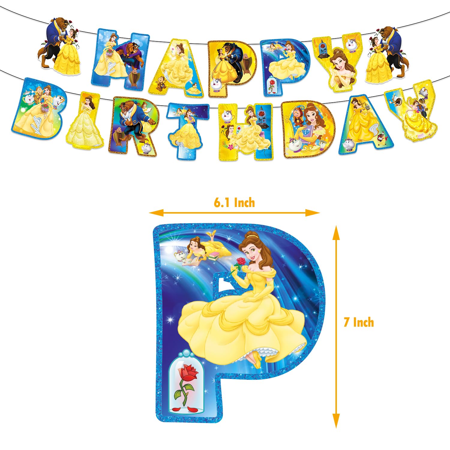Beauty and The Beast Party Decorations(Serves 20), Princess Belle Birthday Party Tableware with Banner, Tablecloth, 20 Disposable 7" Paper Plates