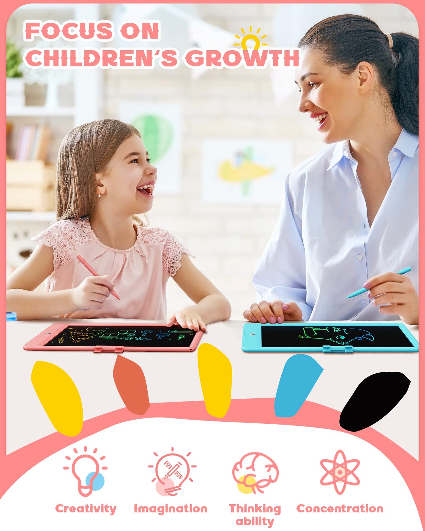 Bravokids 10 Inch LCD Writing Tablet for 3-8 Year Olds - Electronic Drawing Pad and Doodle Board as Educational Birthday Gifts for Girls and Boys