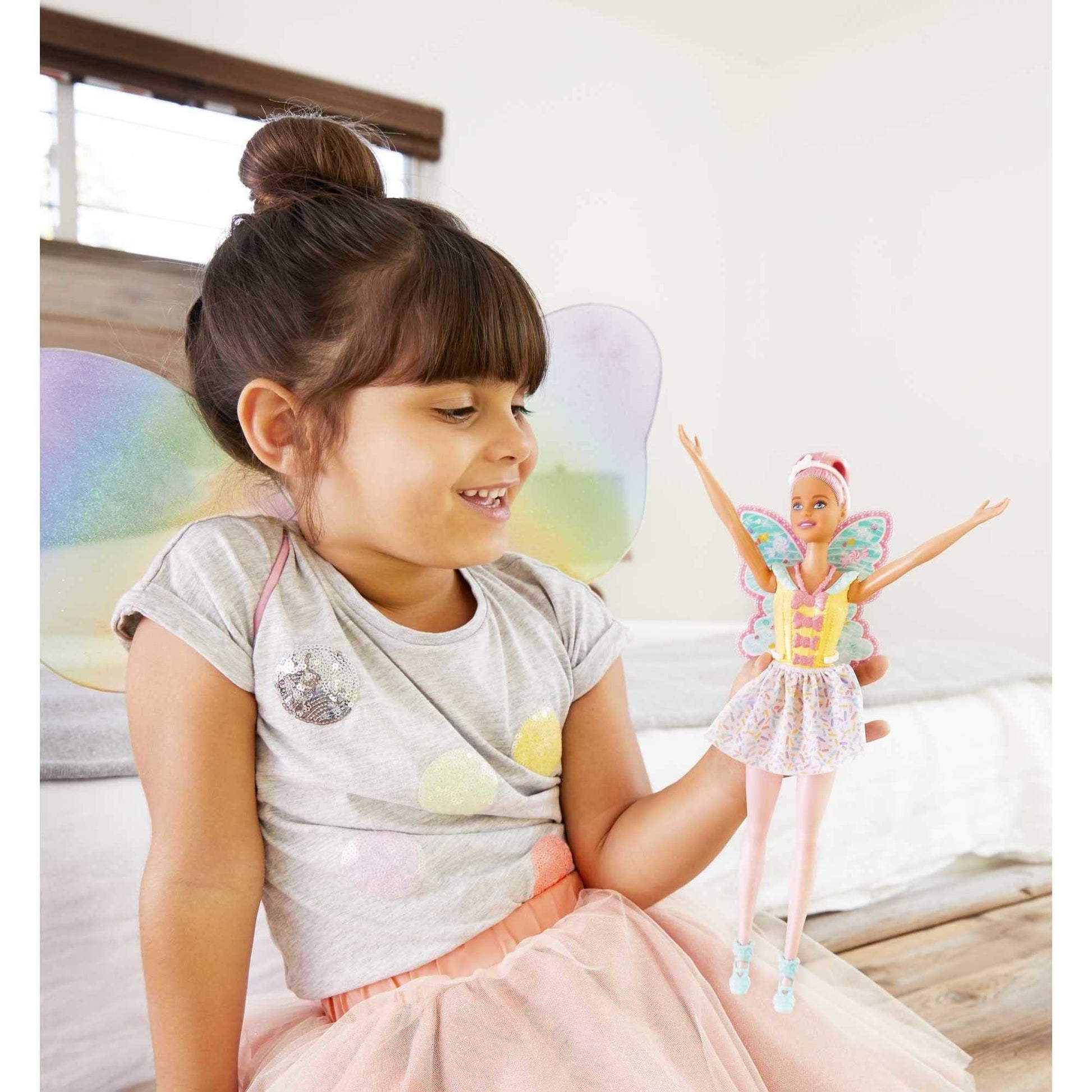 Barbie Dreamtopia Fairy Doll, Approx 12-inch, Candy Theme with Pink Hair