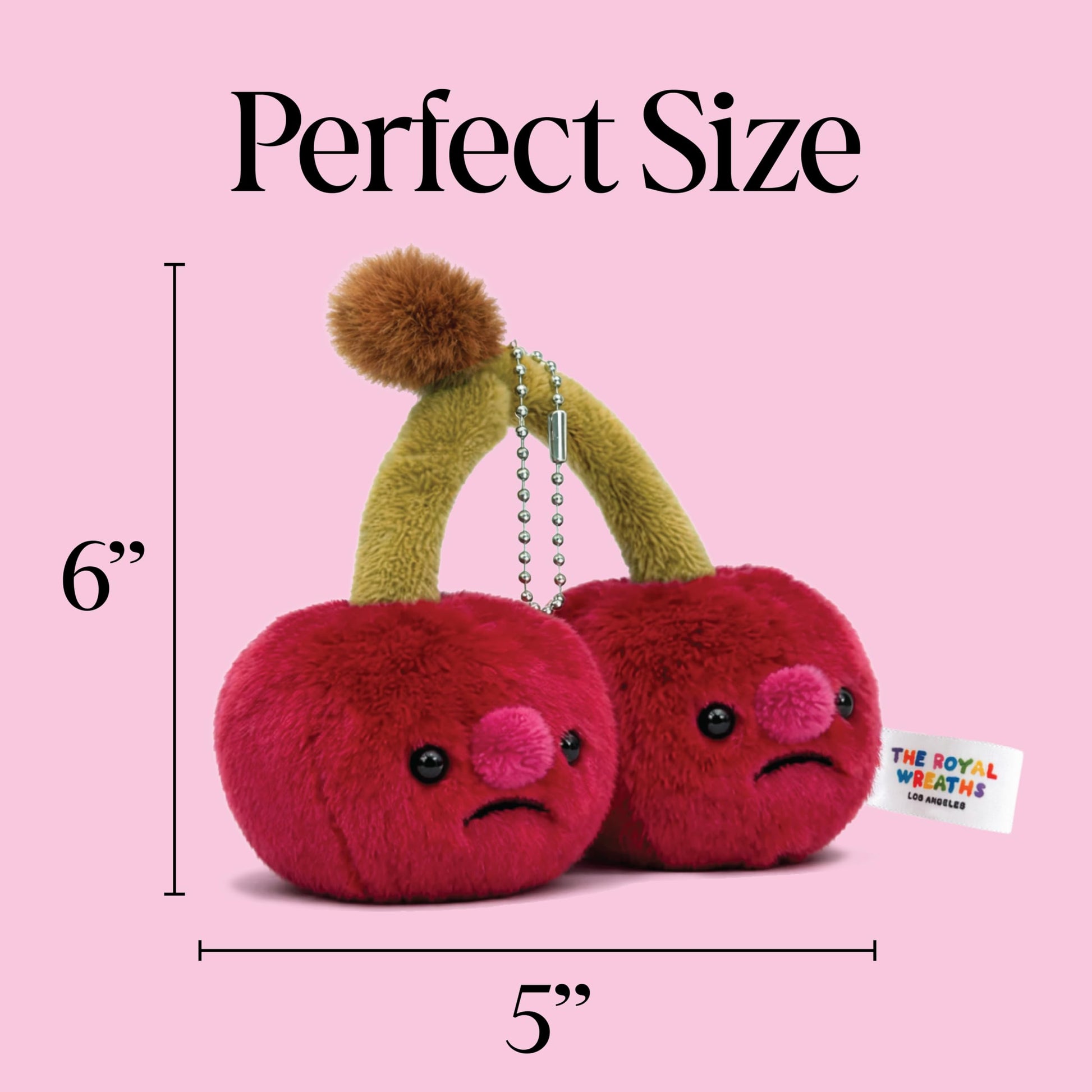 the royal wreaths Plush Fruit with Cute Face, Kawaii Fruit Keychain for Bags, Kids Accessories, Gifts, Stuffed Toy Charm (Cherries)