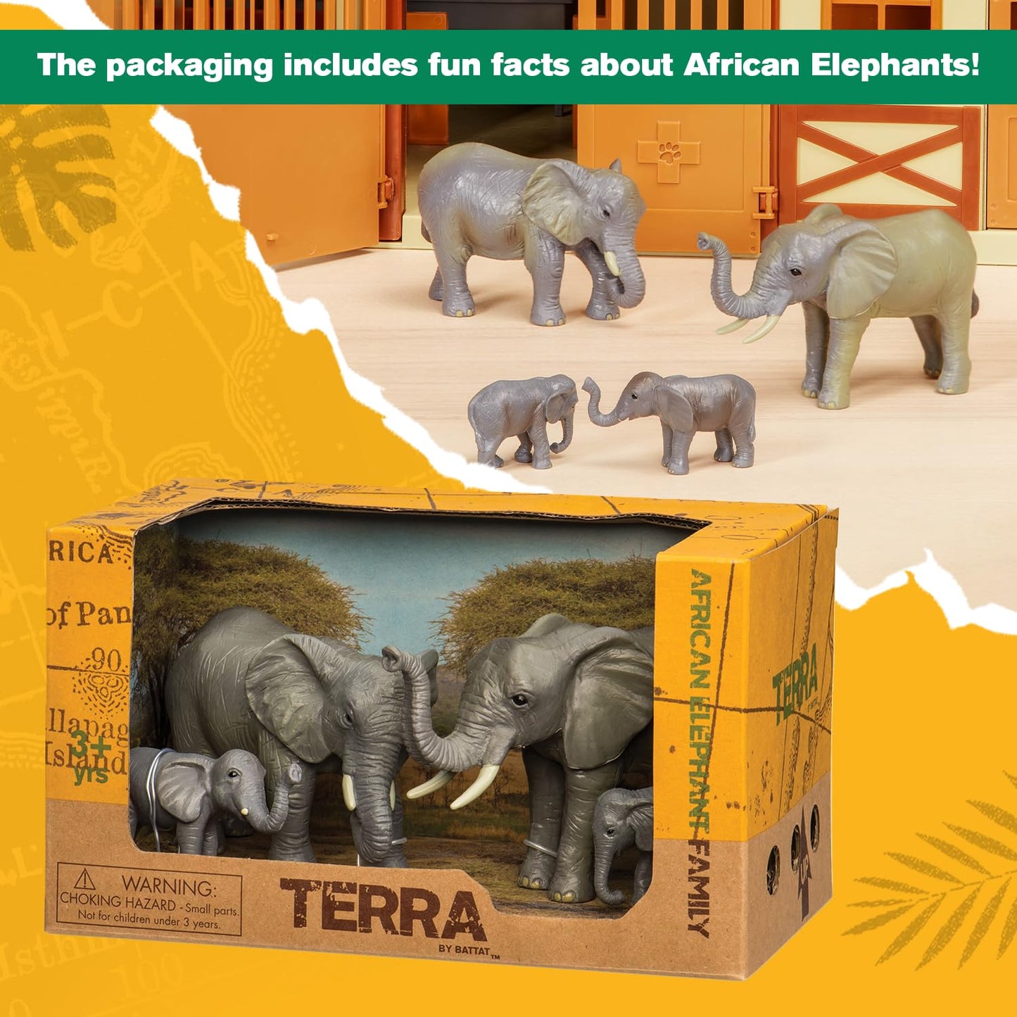 Terra by Battat African Elephant Animal Toys Family, 4 Figurines, Animals