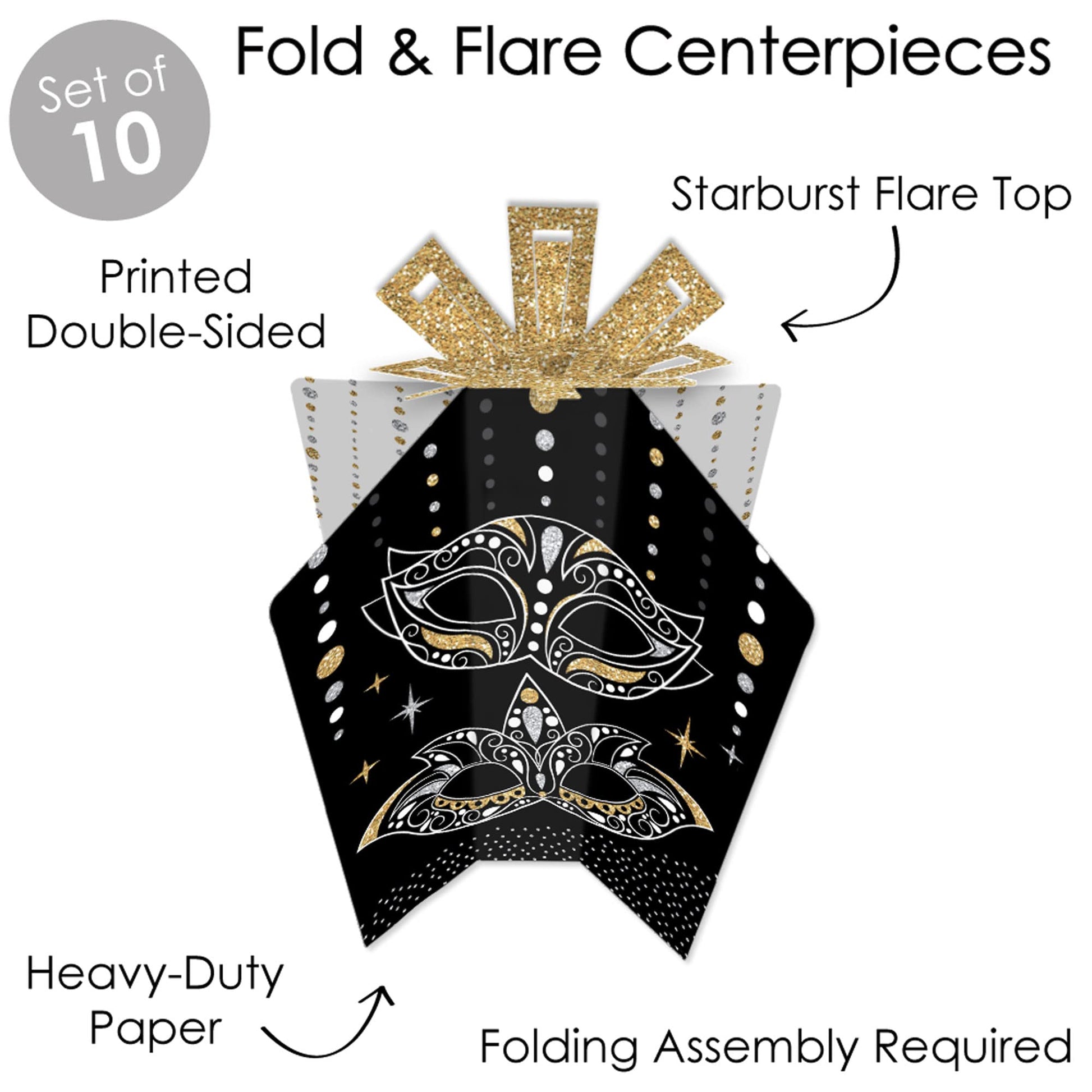 Big Dot of Happiness Masquerade - Table Decorations - Venetian Mask Party Fold and Flare Centerpieces - 10 Count