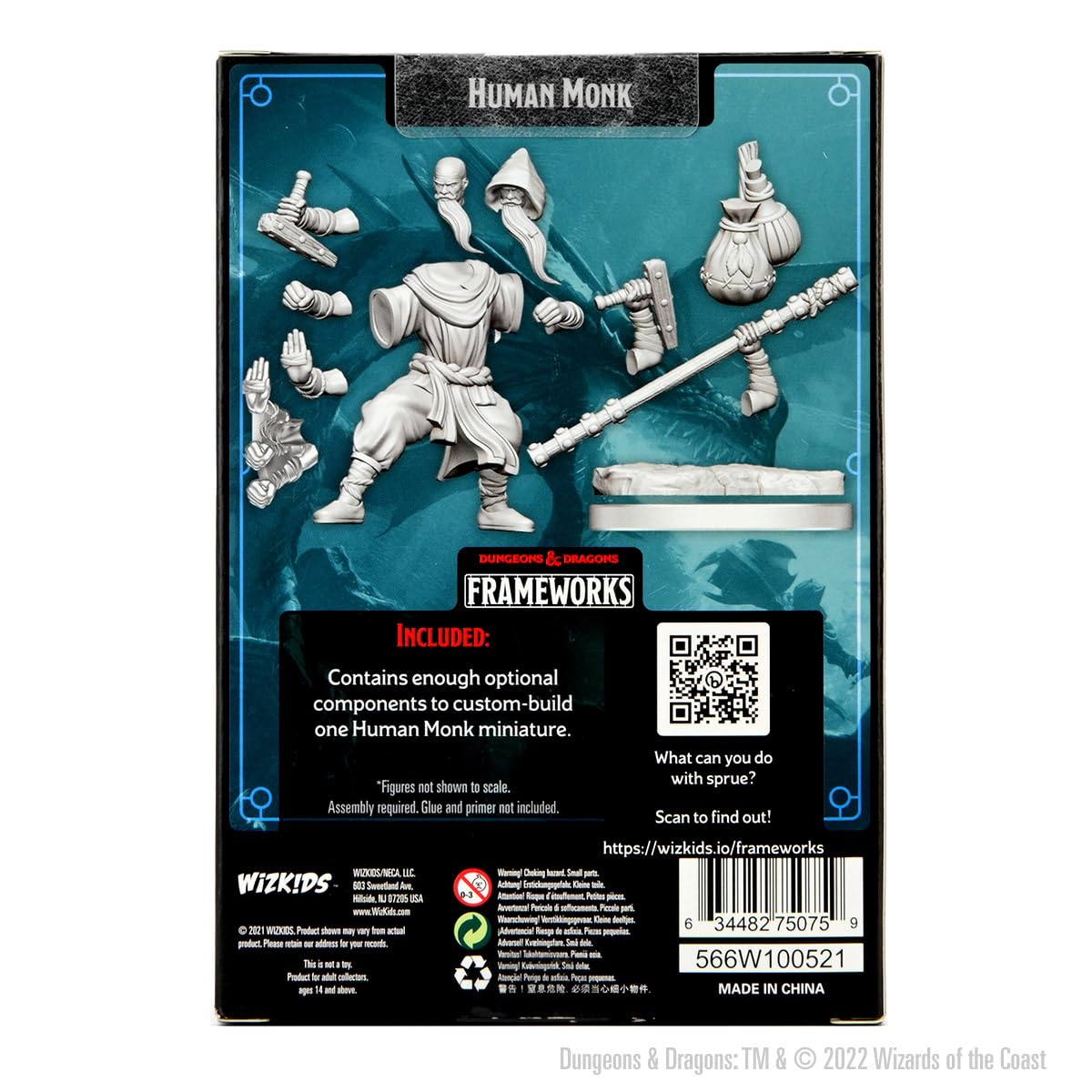 WizKids D&D Frameworks: Human Monk Male - Unpainted and Unassembled
