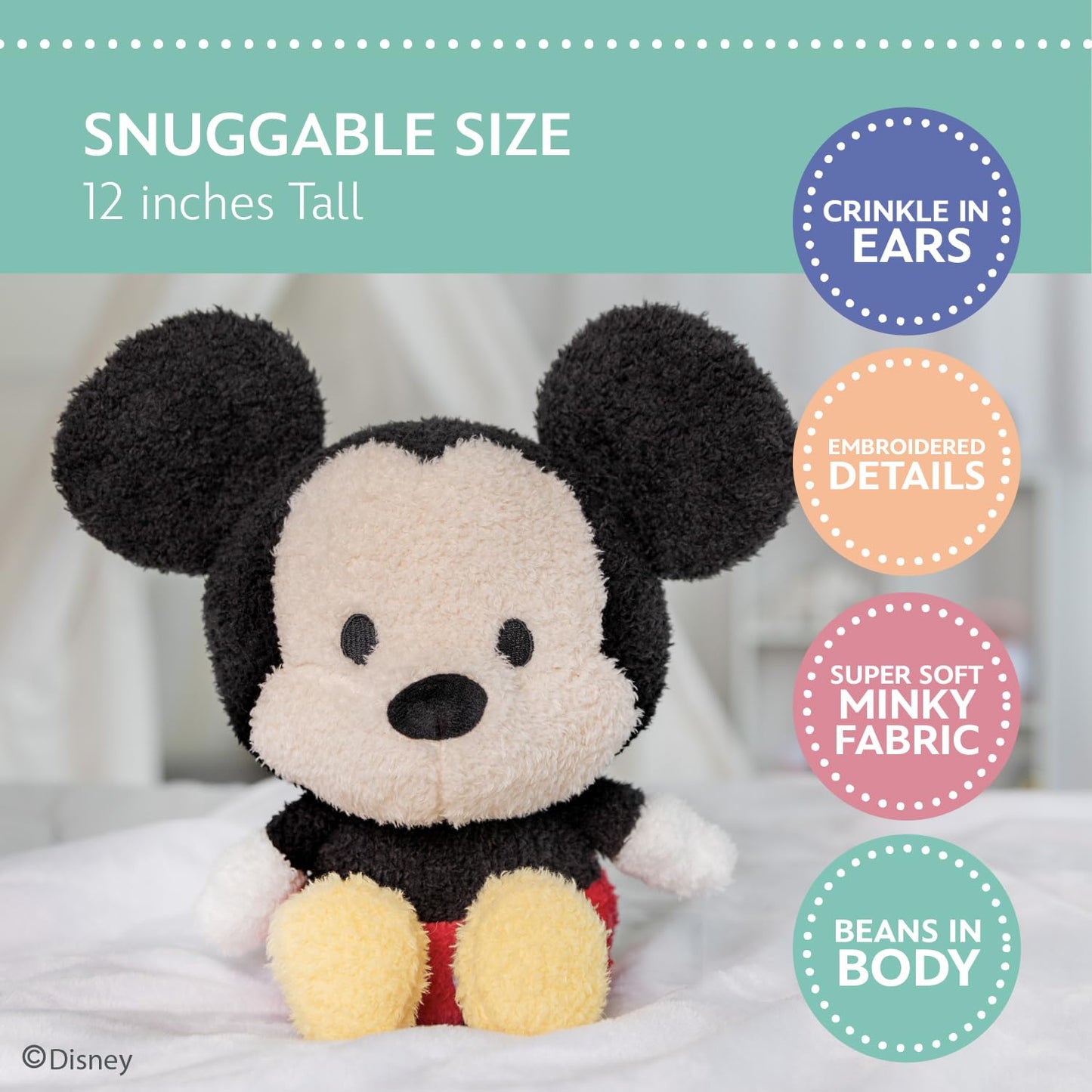 Disney Baby Mickey Mouse Cuteeze Stuffed Animal Plush for Baby and Toddler Boys and Girls - 12 Inches