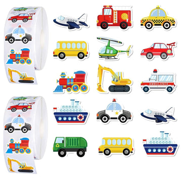 1000 PCS Cartoon Car Stickers Roll Fun Circular Truck Stickers for Kids Perfect for Kindergarten Teacher Rewards Children's Birthday Party School