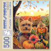 Bits and Pieces - 500 Piece Jigsaw Puzzle for Adults - Pumpkin Sunrise Yorkie - Puppy Dog Fall Autumn Corn Scarecrow Jigsaw Puzzle by Artist Brooke