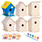 Neliblu DIY 12 Wooden Bird House Kits - Creative Arts and Crafts Set for Adults - Unfinished Wood Birdhouses with Paint Strips, Brushes, Stickers