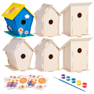 Neliblu DIY 12 Wooden Bird House Kits - Creative Arts and Crafts Set for Adults - Unfinished Wood Birdhouses with Paint Strips, Brushes, Stickers