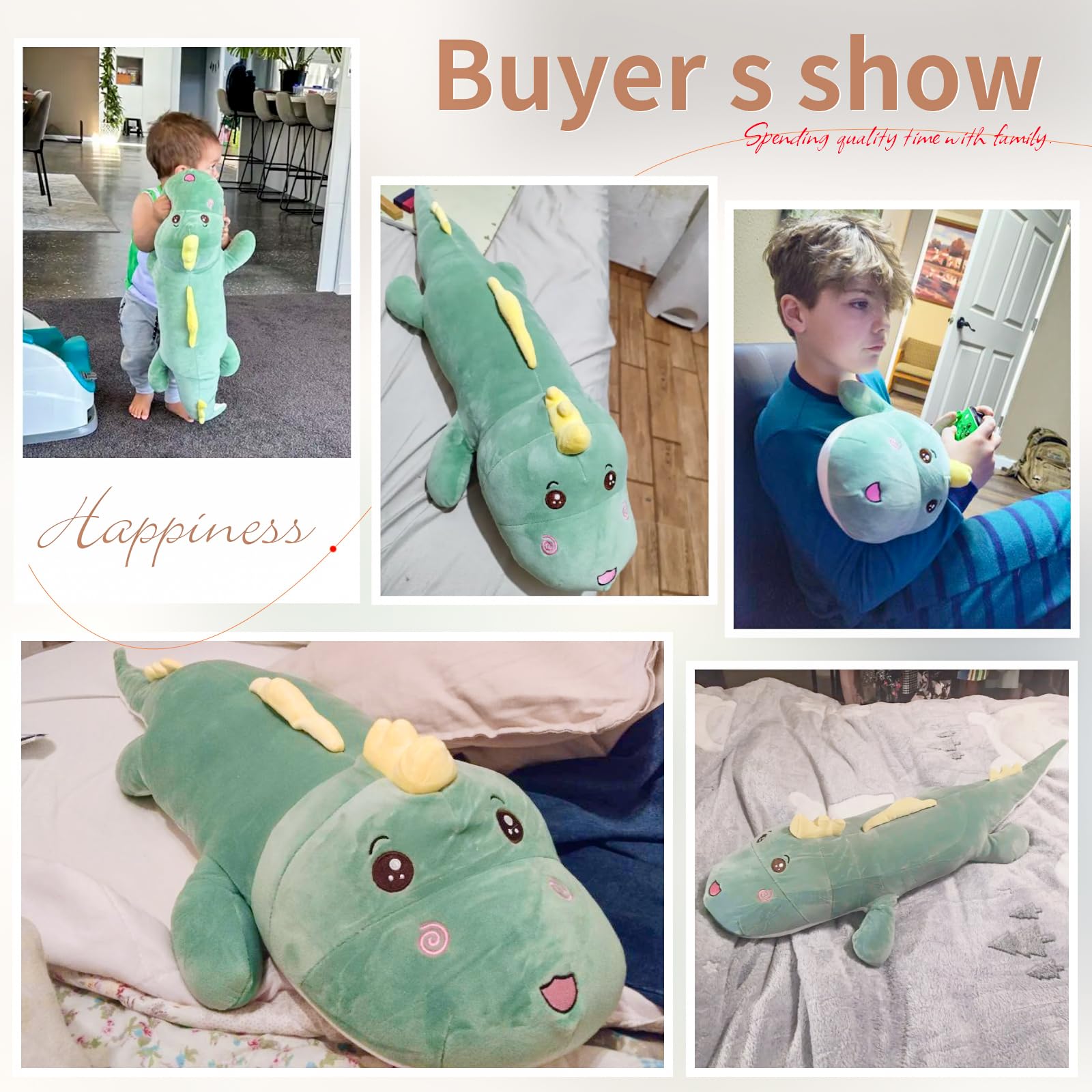 Tianmihou 32 Inch Giant Dinosaur Plush Body Pillow, Cute Long Dinosaur Stuffed Animal, Large Soft Big Dinosaur Plushies Toy, Gifts for Kids Boys Girls