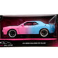 Jada Pink Slips 1:24 W5 2015 Dodge Challenger SRT Hellcat Die-Cast Car w/Base, Toys for Kids and Adults(Pink/Blue Gradient)