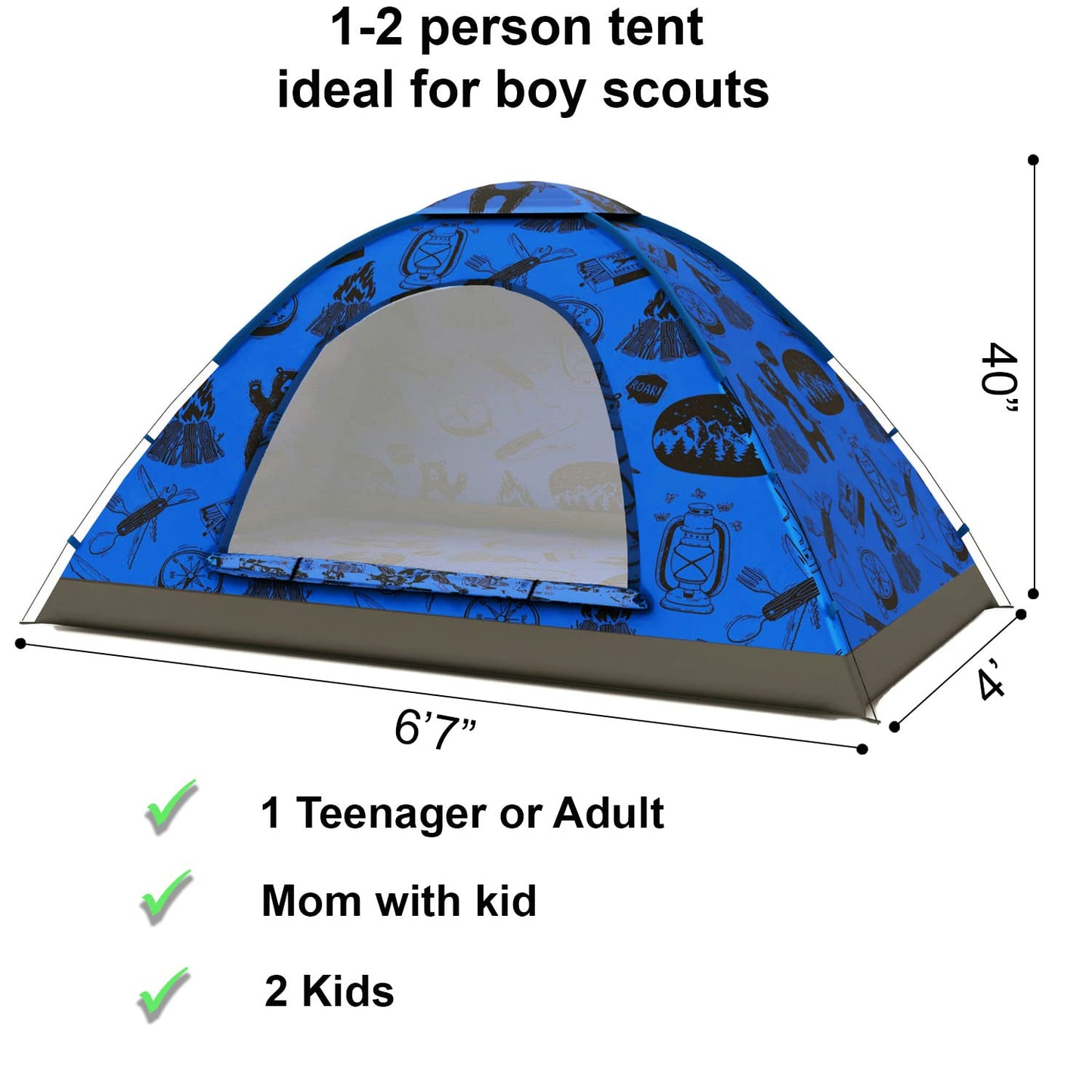 KidzAdventure 2 in 1 Kids Tent for Camping/Kids Play Tent| Backpacking Tent for Kids |Easy Set UP |Blue Adventure Theme Camping Tent