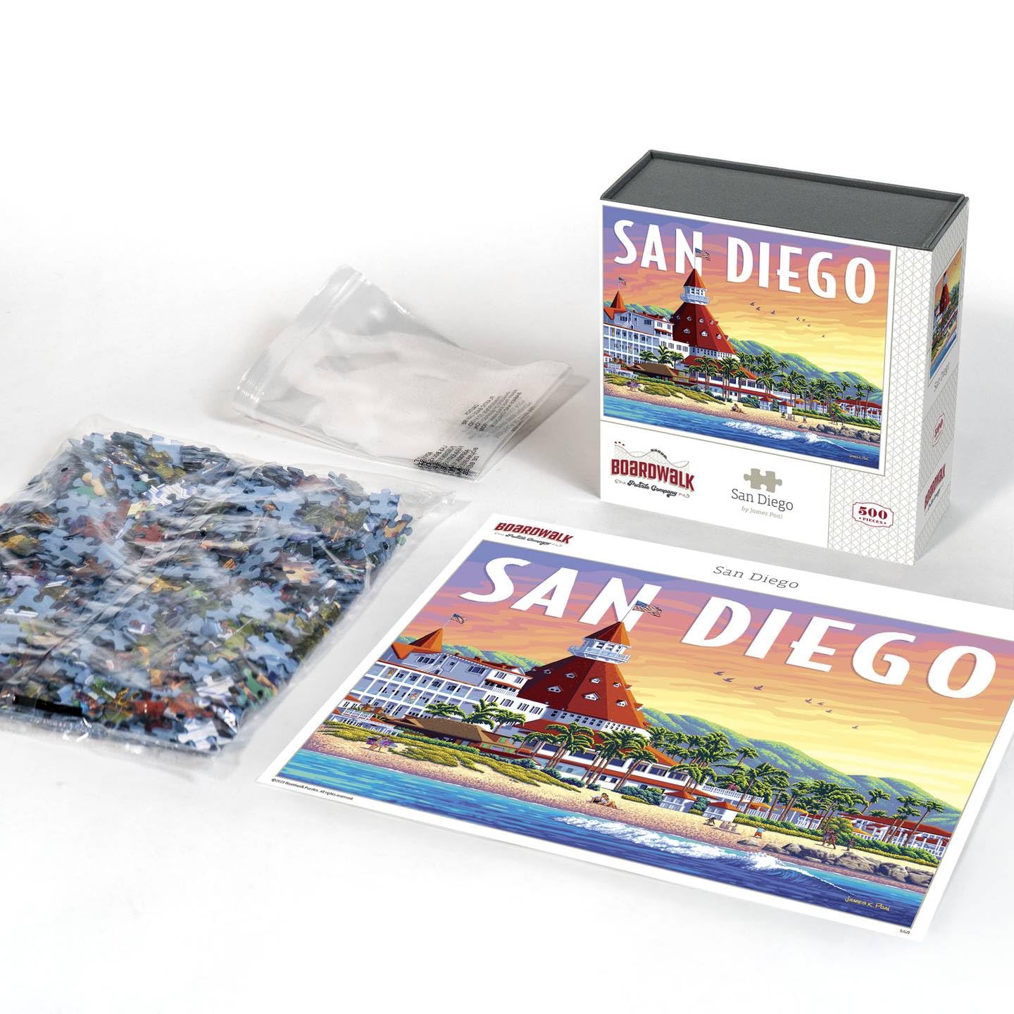 Boardwalk San Diego 500 Piece Jigsaw Puzzle Scenic California Beach Puzzles with Premium Box, Gift for Adults and Family 16"x20"