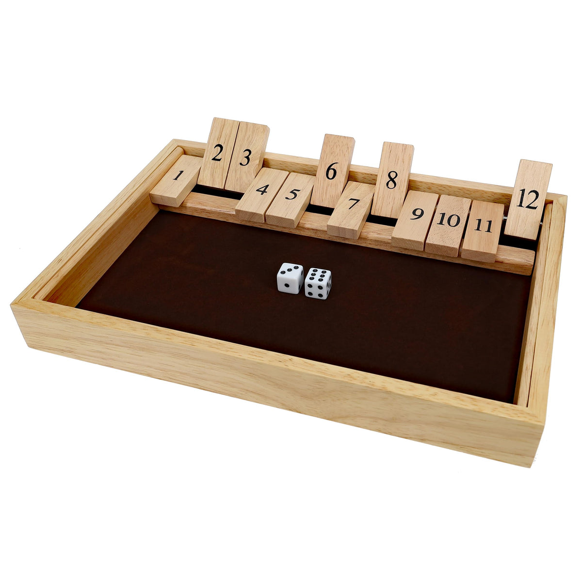 WE Games Wooden Shut the Box - Close the Box Set with 12 Number Tiles & 2 Dice Games - 13.5” Natural Wood Finish